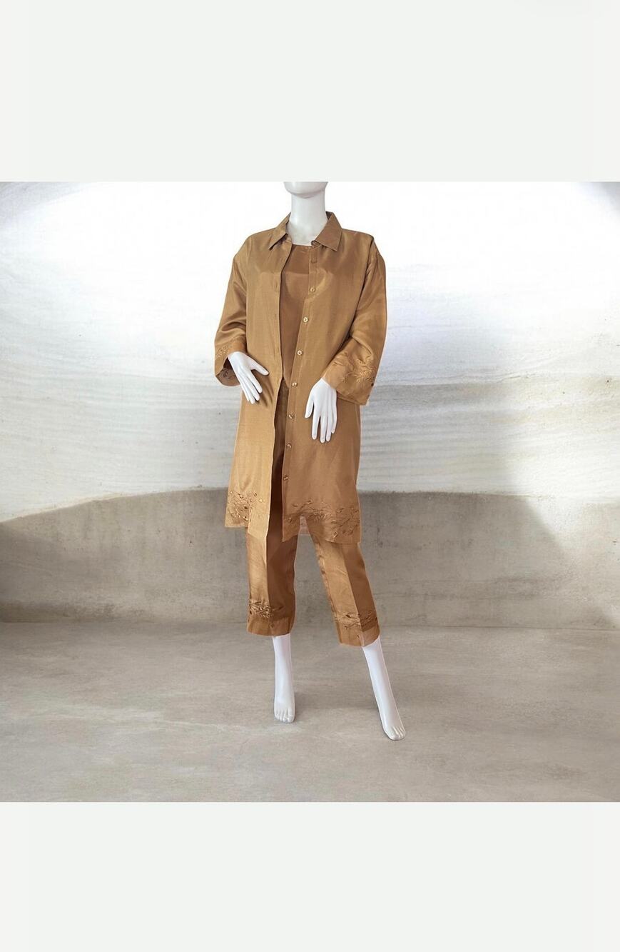 Anne Carson 3Pcs Outfit 100% Silk Bronze Color Size XL
